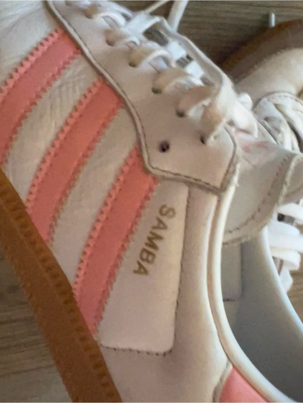adidas Samba Sneakers - White with Pink Stripes and Gum Sole